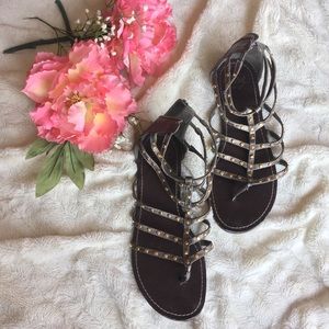 Gold Metallic Gladiator Sandals with Studs